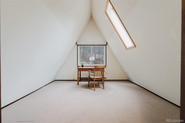 8691 S Warhawk Rd, Conifer, CO 80433 - bonus room with a skylight, carpet floors, and lofted ceiling