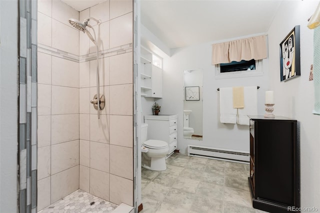 8691 S Warhawk Rd, Conifer, CO 80433 - full bath featuring baseboard heating, toilet, and a shower stall