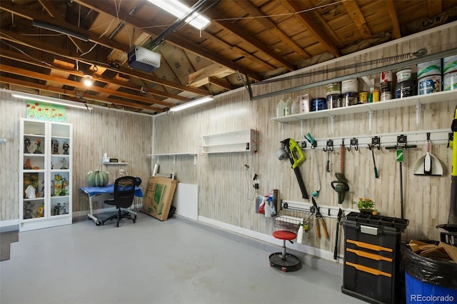 garage with a garage door opener