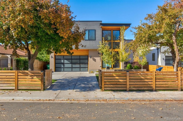 modern home featuring a garage