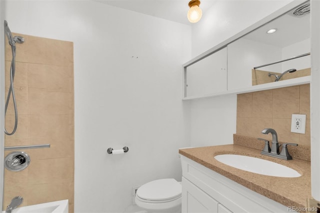 full bath with vanity, bathing tub / shower combination, and toilet