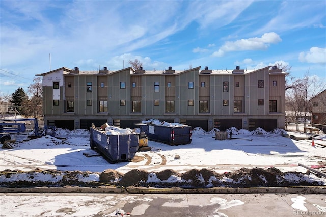 view of snow covered building