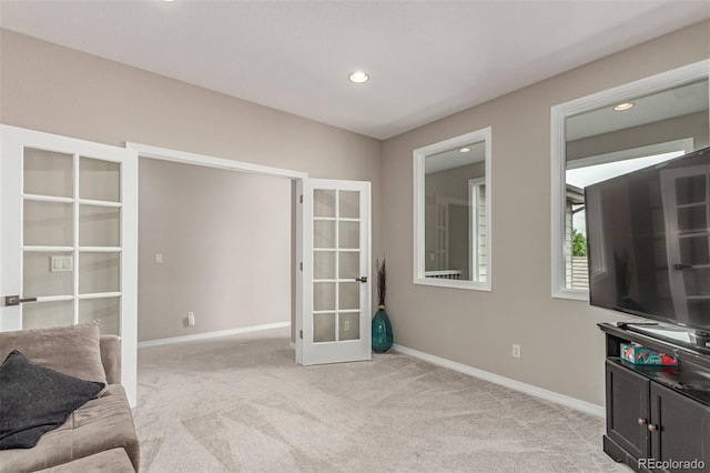 8993 Stonecrest Way, Highlands Ranch, CO 80129 - unfurnished room featuring french doors, light carpet, recessed lighting, and baseboards