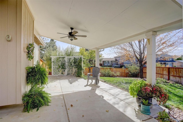 view of patio / terrace featuring ceiling fan