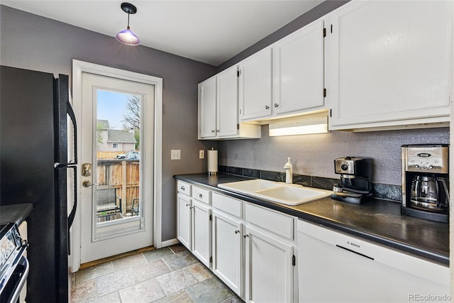 3105 Galileo Ln, Boulder, CO 80301 - kitchen featuring a sink, freestanding refrigerator, white dishwasher, and dark countertops