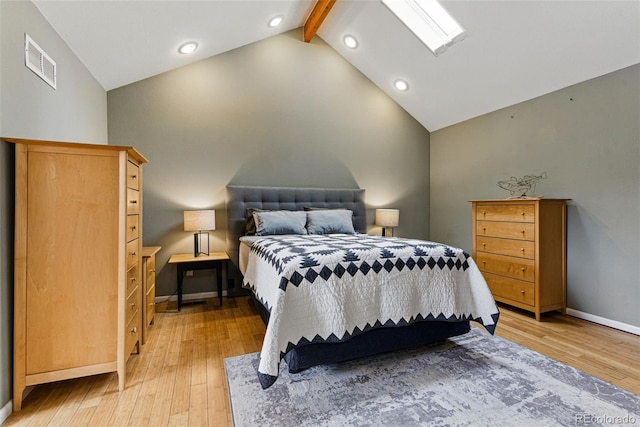 3105 Galileo Ln, Boulder, CO 80301 - bedroom with light wood-style floors, beam ceiling, high vaulted ceiling, recessed lighting, and baseboards