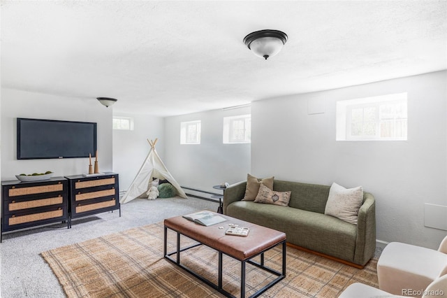 2895 S Sherman St, Englewood, CO 80113 - carpeted living area with a baseboard heating unit
