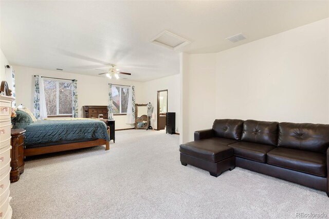 1831 Ashford Cir, Longmont, CO 80504 - bedroom with carpet flooring, attic access, and ceiling fan