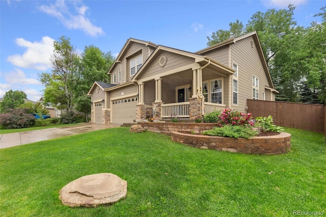 1831 Ashford Cir, Longmont, CO 80504 - craftsman house featuring a porch, driveway, stone siding, and a garage