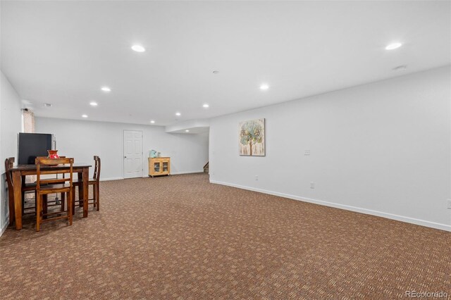 1831 Ashford Cir, Longmont, CO 80504 - finished below grade area featuring recessed lighting, carpet, baseboards, and stairs