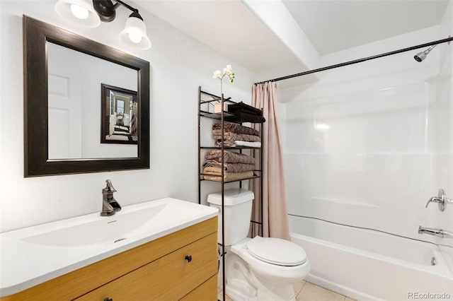 1831 Ashford Cir, Longmont, CO 80504 - full bathroom with vanity, toilet, shower / tub combo, and tile patterned flooring
