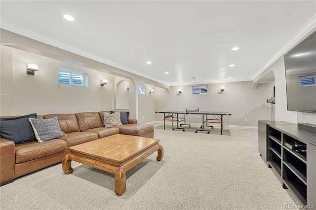 living room featuring ornamental molding