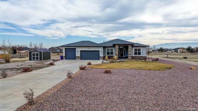 prairie-style home with a garage