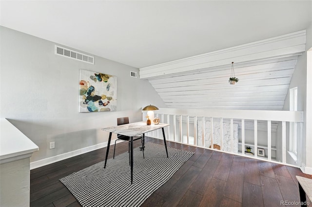 home office featuring hardwood / wood-style flooring and baseboards