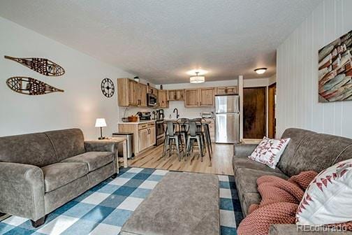 1143 Straight Creek Dr Unit H103, Dillon, CO 80435 - living area featuring light wood finished floors and a textured ceiling