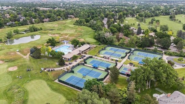 4 Doral Ln, Littleton, CO 80123 - aerial overview of property's location featuring a nearby body of water and a golf course