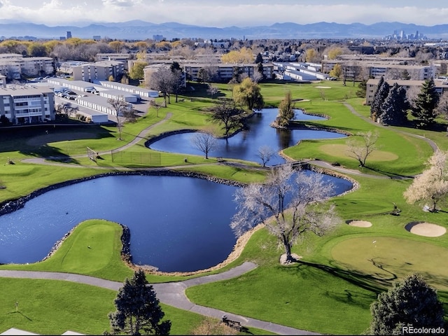 bird's eye view featuring a water and mountain view