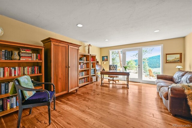 1425 Autumnwood Ln, Evergreen, CO 80439 - living area featuring light wood-style floors and recessed lighting