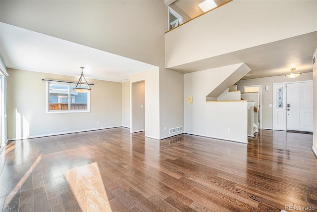 unfurnished living room featuring dark hardwood / wood-style floors