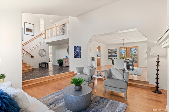 living room with hardwood / wood-style flooring