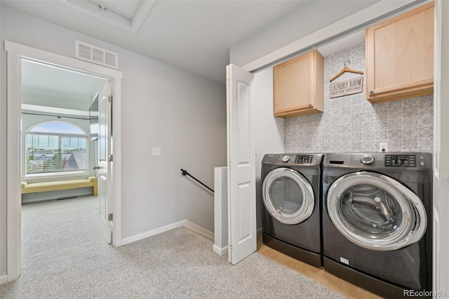 18173 E Saskatoon Pl, Parker, CO 80134 - laundry area featuring separate washer and dryer, cabinet space, and light carpet