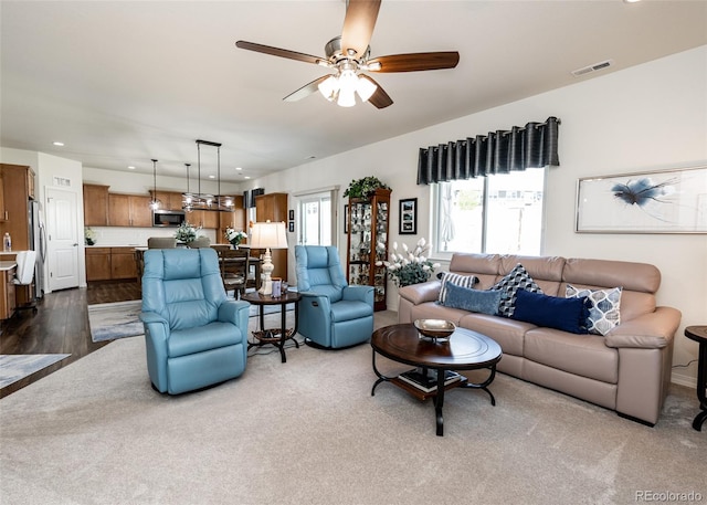 4330 Prairie Agate Dr, Colorado Springs, CO 80938 - living room with a ceiling fan, recessed lighting, and dark wood-style flooring