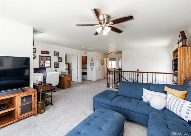 4330 Prairie Agate Dr, Colorado Springs, CO 80938 - living room with light colored carpet and a ceiling fan