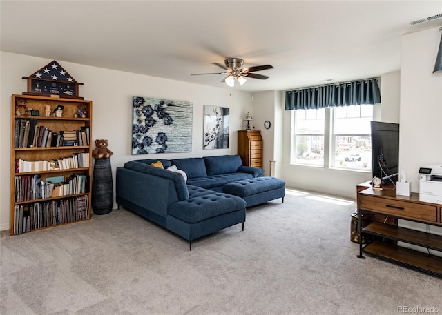 4330 Prairie Agate Dr, Colorado Springs, CO 80938 - carpeted living room featuring ceiling fan