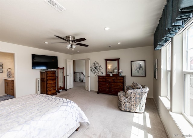4330 Prairie Agate Dr, Colorado Springs, CO 80938 - bedroom with light colored carpet, recessed lighting, and a ceiling fan