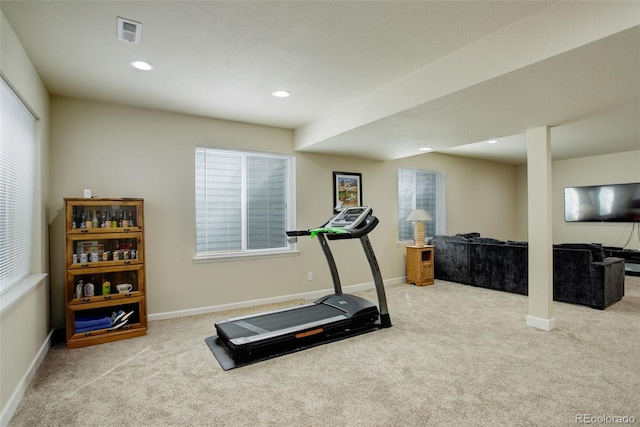 2033 E 167th Way, Thornton, CO 80602 - workout room with carpet flooring, baseboards, and recessed lighting