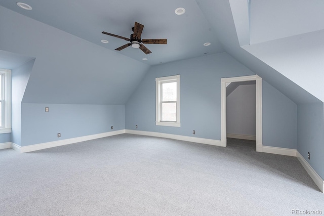 131 N Sherman St, Denver, CO 80203 - additional living space featuring vaulted ceiling, carpet flooring, baseboards, ceiling fan, and recessed lighting