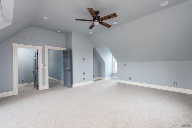 131 N Sherman St, Denver, CO 80203 - additional living space featuring lofted ceiling, a ceiling fan, light colored carpet, baseboards, and recessed lighting