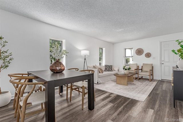 4450 S Fox St, Englewood, CO 80110 - dining area with dark wood-style floors and a textured ceiling