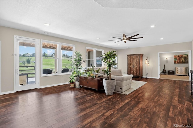 11208 W Ontario Ave, Littleton, CO 80127 - living room with wood finished floors, a ceiling fan, and recessed lighting