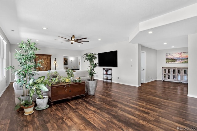 11208 W Ontario Ave, Littleton, CO 80127 - living room featuring recessed lighting, wood finished floors, and a ceiling fan