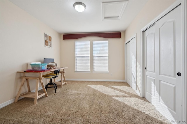 home office featuring light carpet