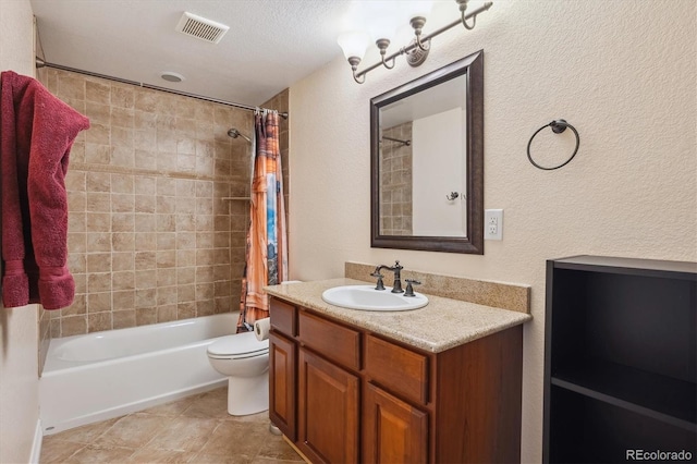 full bathroom featuring vanity, toilet, and shower / tub combo