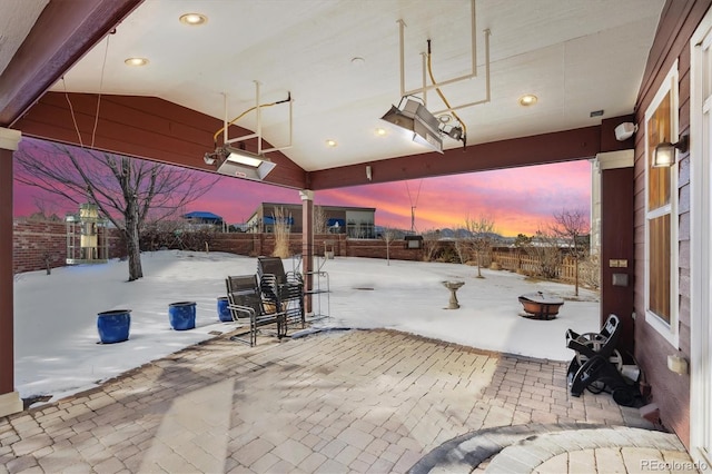 view of snow covered patio