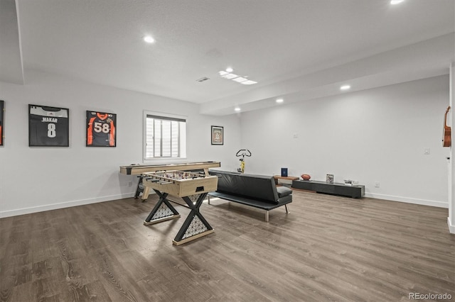 8023 Gore Creek Ln, Littleton, CO 80125 - game room featuring recessed lighting, wood finished floors, and baseboards