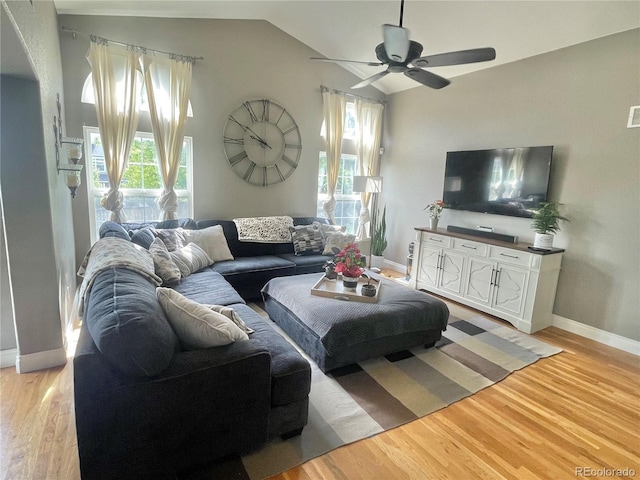 13660 Monroe St, Thornton, CO 80602 - living room with lofted ceiling, light wood-type flooring, and ceiling fan