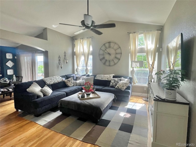 13660 Monroe St, Thornton, CO 80602 - living area featuring lofted ceiling, ceiling fan, and light wood finished floors