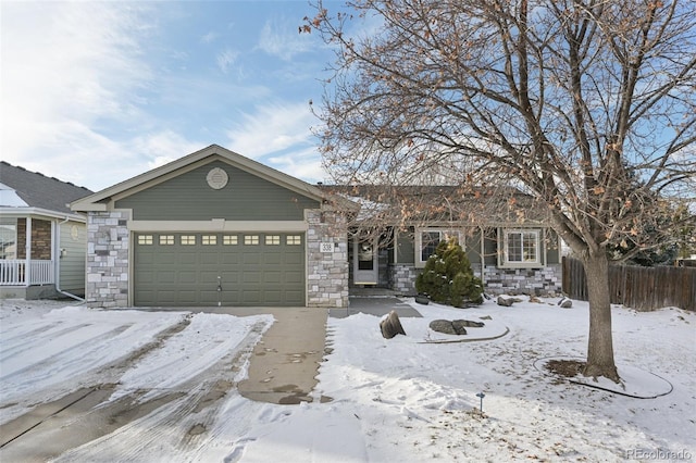 single story home with a garage