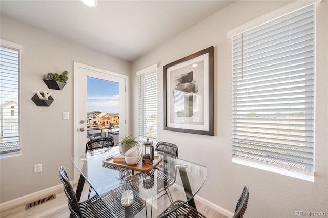 dining room with light hardwood / wood-style floors