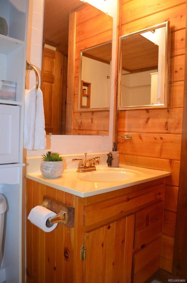760 Coyote Cir, Black Hawk, CO 80422 - bathroom featuring wooden walls and vanity