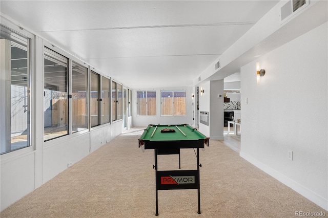 game room with carpet flooring and billiards