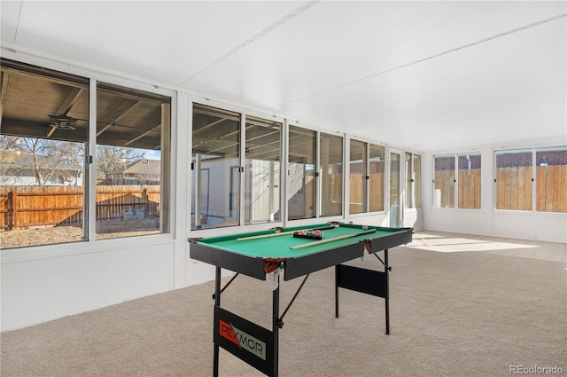 playroom featuring billiards and carpet