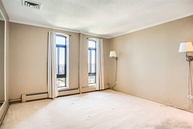 3131 E Alameda Ave Unit 1503, Denver, CO 80209 - carpeted spare room with crown molding, a textured ceiling, and baseboard heating