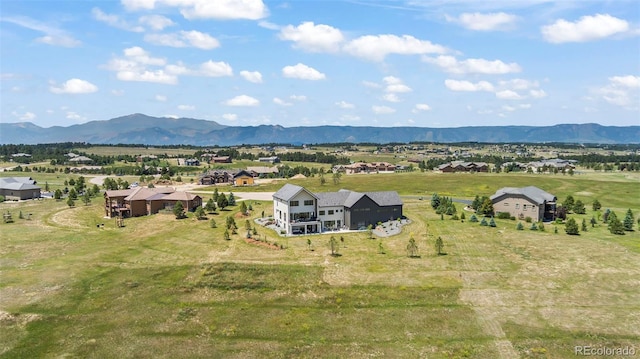 birds eye view of property featuring a mountain view and a rural view