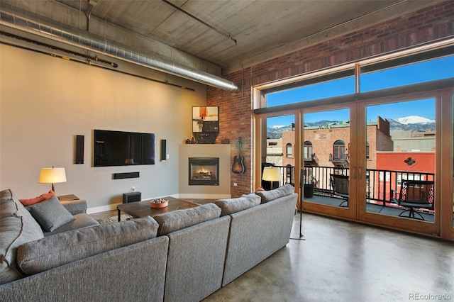 living room with concrete floors