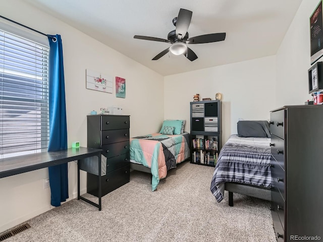 bedroom with carpet flooring and ceiling fan